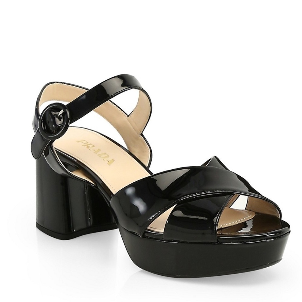 PRADA Crisscross Patent Leather Platform Sandals